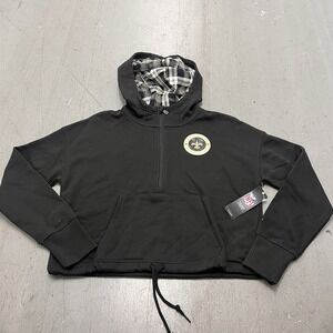 New Era NFL New Orleans Saints Women's Black Crop Half Zip Hoodie Plaid Hood M